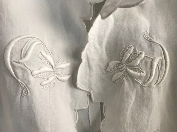 Antique French Linen Jacket, Heirloom Hand Embroi… - image 7