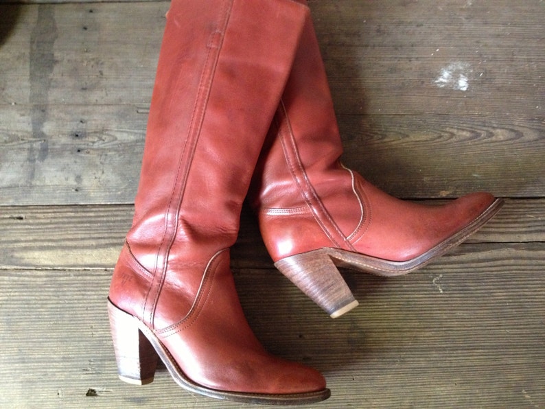 Rust Brown Size 6,5 US High Heels Frye Leather Riding Boots