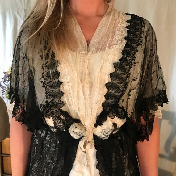 Antique Chantilly Lace Black Ball Gown, Formal Dress,… - Gem