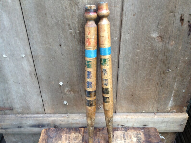 Antique Pair of Wooden Croquet Stakes Primitive Folk Art Etsy