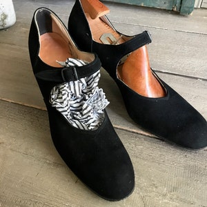 1940s Black Suede Shoes, Mary Jane Pumps, Custom Made, Chicago image 1