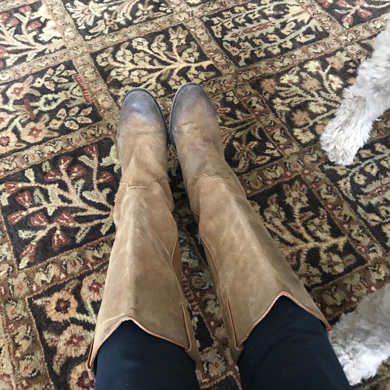 Vintage Tan Suede Boots, Knee High, Camel, Distressed Style, 90s Fashion, 39 EU, 8,5 US image 20