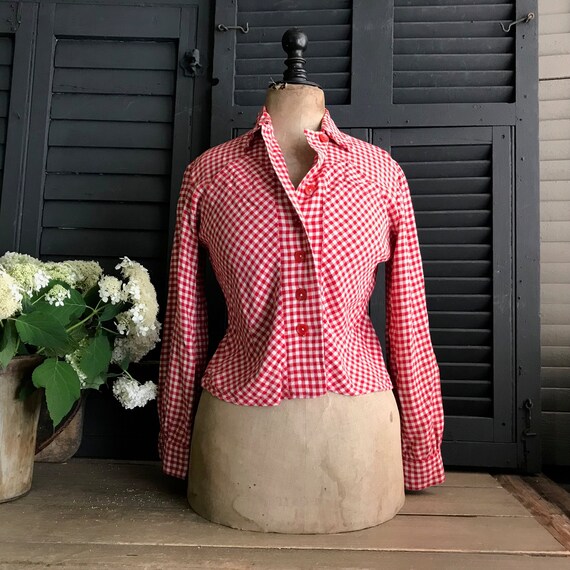 Chemisier en coton vichy francais carreaux rouges haut de chemise chemisier decontracte vetements de sport decontractes retro vetements d epoque des annees 1950 Etsy France