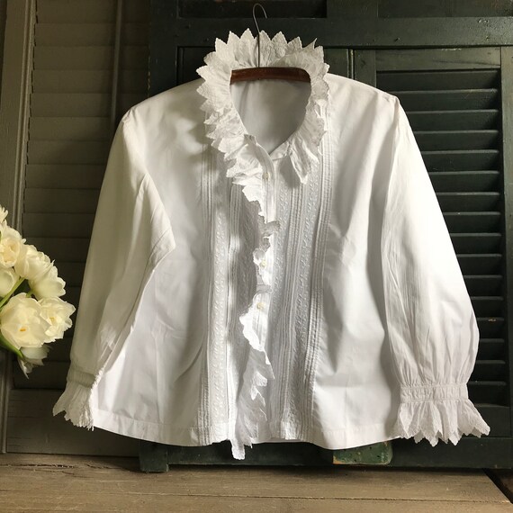 French Chemise Blouse, Ruffle Peasant Shirt, Ruffl