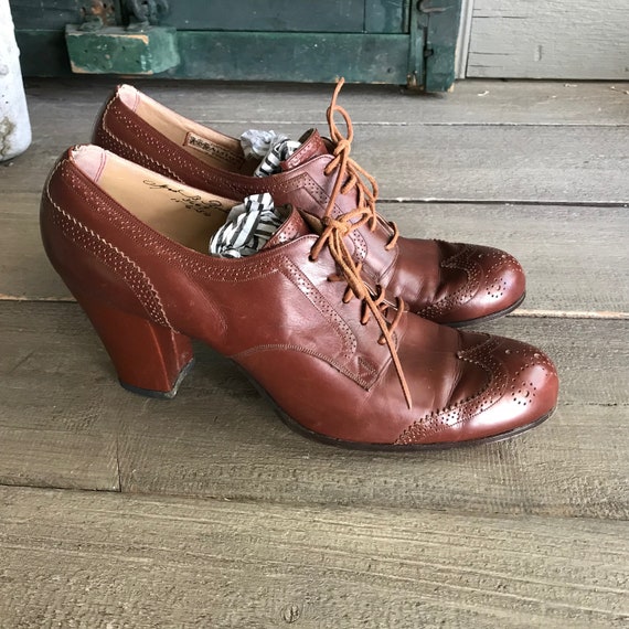 Leather Oxford Shoes, 1940s, 50s, Size  7, 7.5 US - image 4