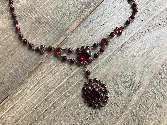 Antique Garnet Necklace, Victorian Bohemian, Deep… - image 3