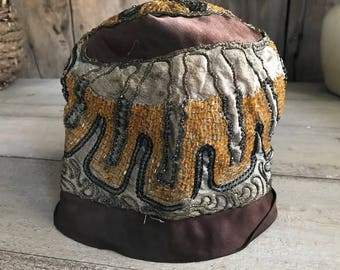 Jaren 1920 Cloche Hoed, Zijde, Glaskralen, Art Deco Tijdperk, Formele Jurk Hoed