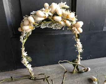 1920s Wedding Tiara, Wedding Couronne, Wax Flowers Buds, Bridal Crown, Wedding, Formal