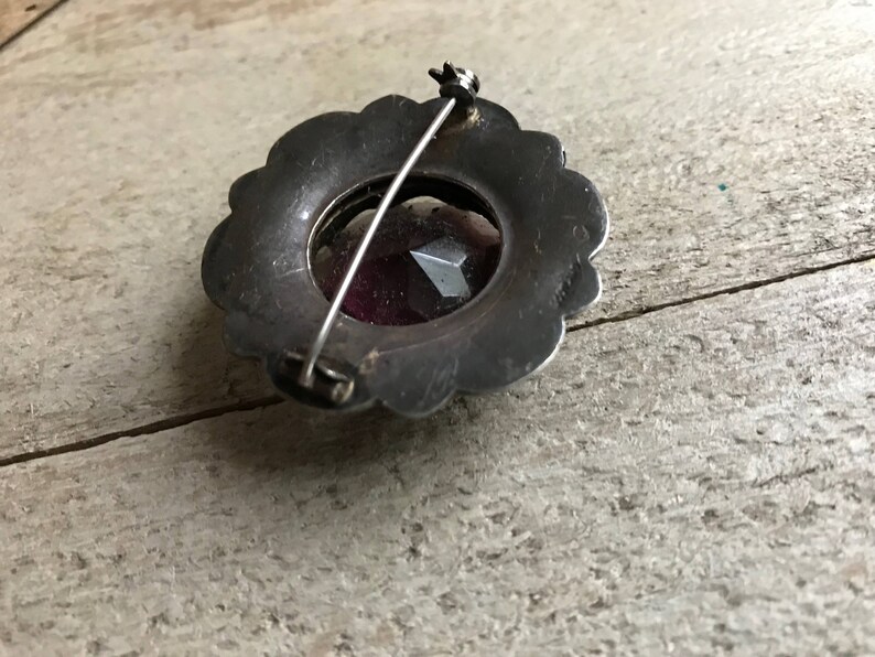 Art Deco Agate Amethyst Paste Stamped Scotland 1930s Scottish Silver Brooch