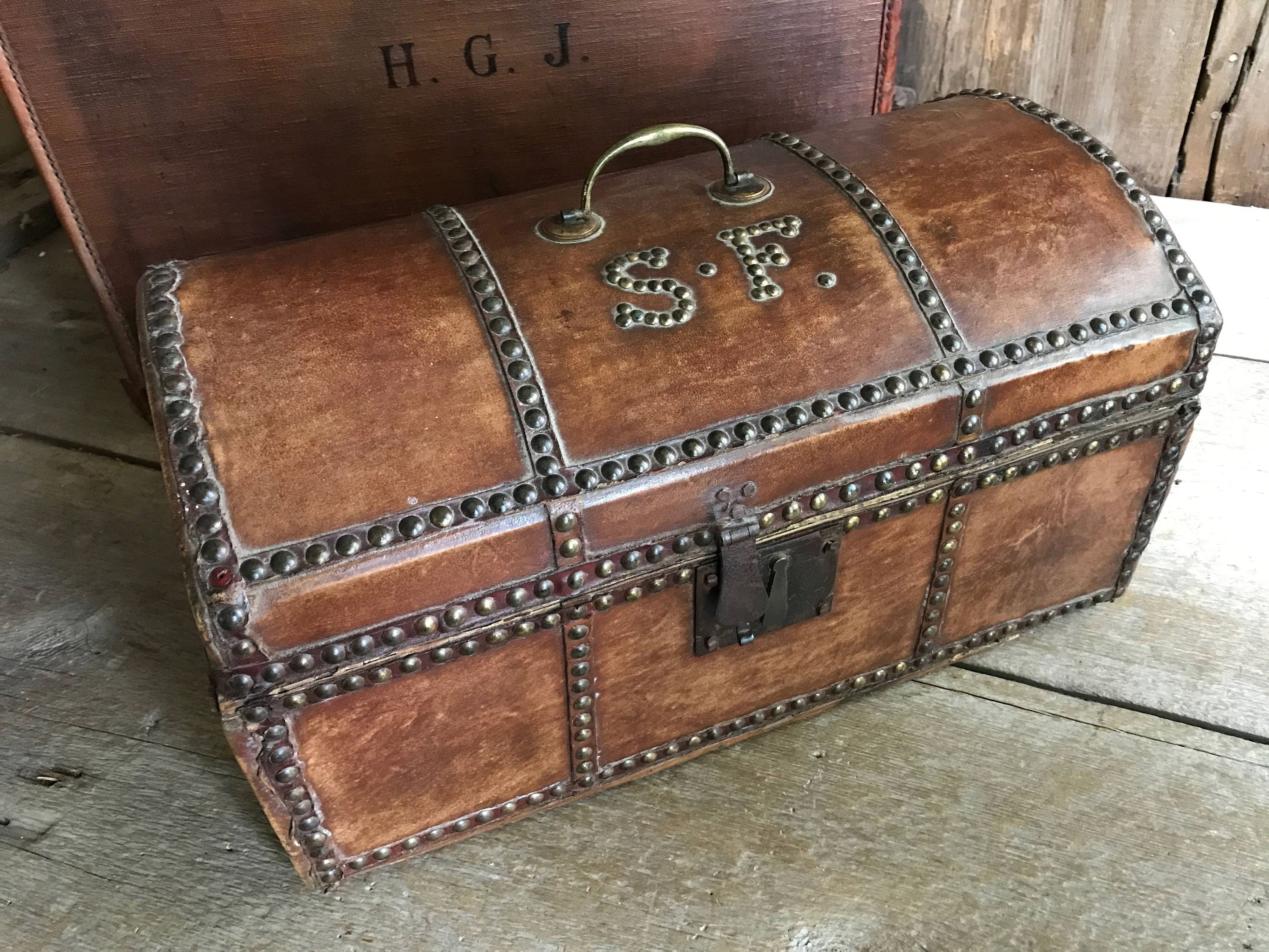 Vintage Leather Steamer Trunk - Wonderful English Luggage Case