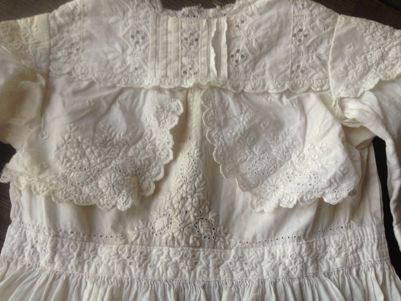Victorian Edwardian Baby Dress Christening Gown Fine Cotton Lace Handmade Antique