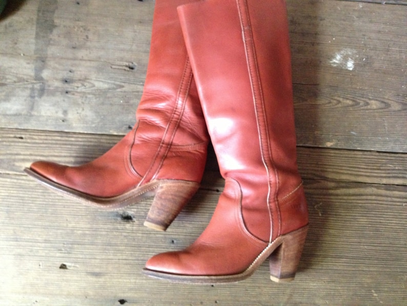 Rust Brown Size 6,5 US High Heels Frye Leather Riding Boots