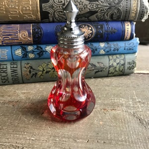 Art Deco Perfume Bottle, Czech Cut Glass, Original Dabber, Boudoir Dresser Display, KH image 5