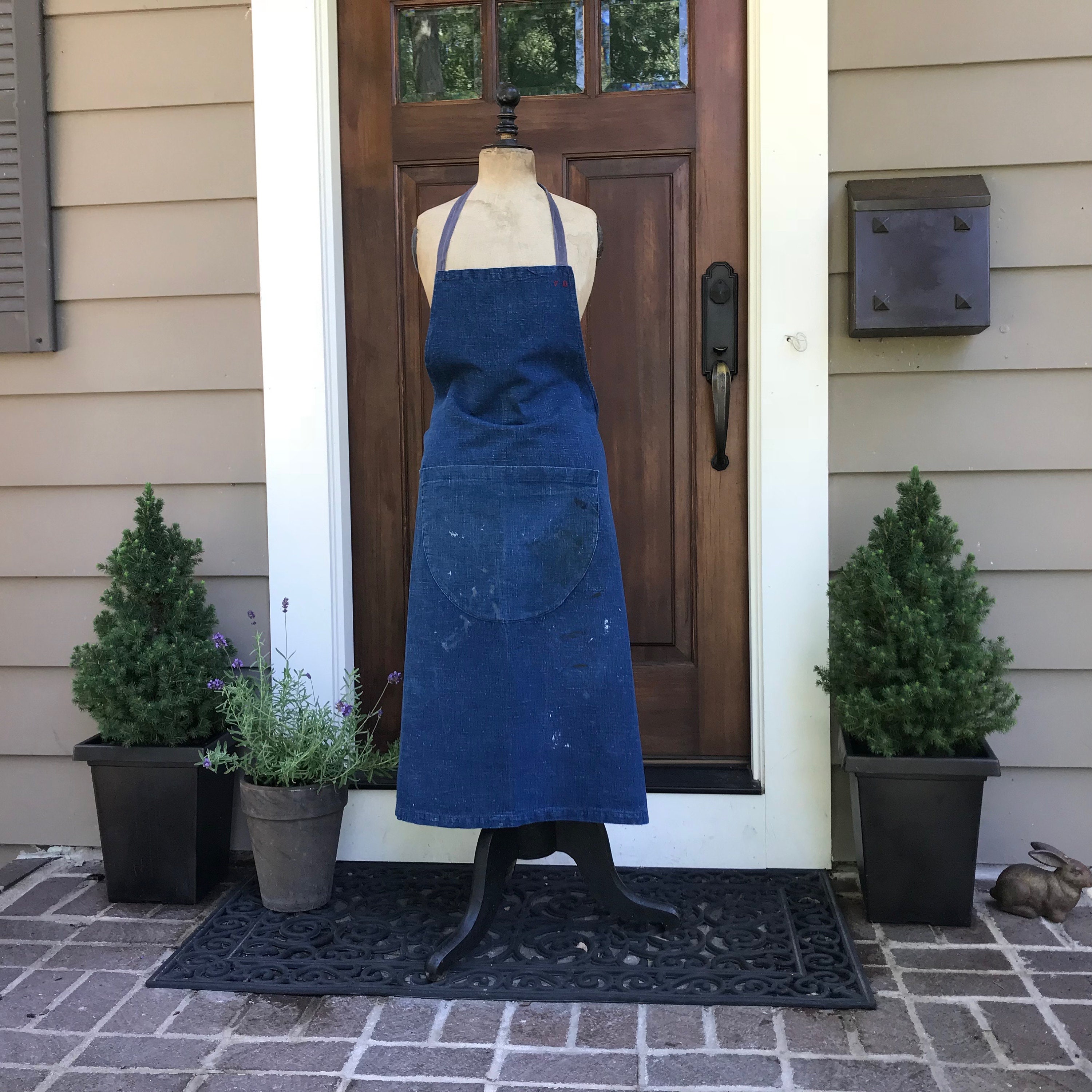 エプロン 1920s French Indigo Linen Apron 1920s French Indigo Linen Apron
