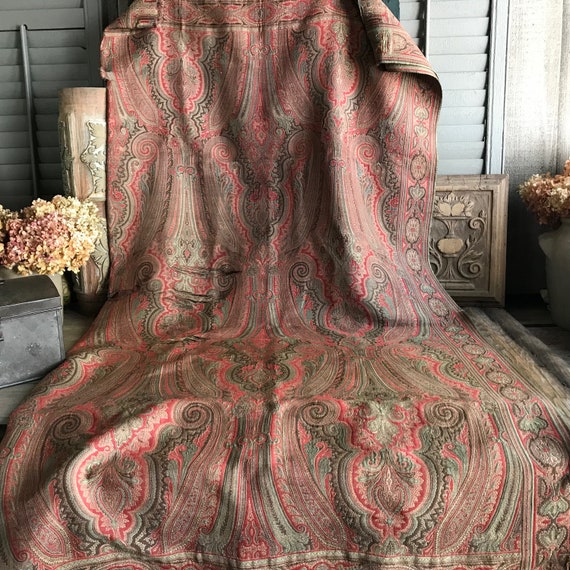 Antique Paisley Wool Shawl Throw Classic Traditio… - image 3