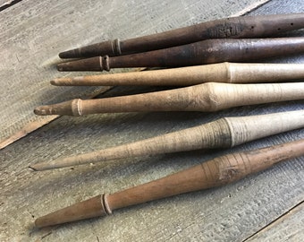 Antique Lace Making Bobbins, French Rare and Unique Wooden Bobbins, Set of 3