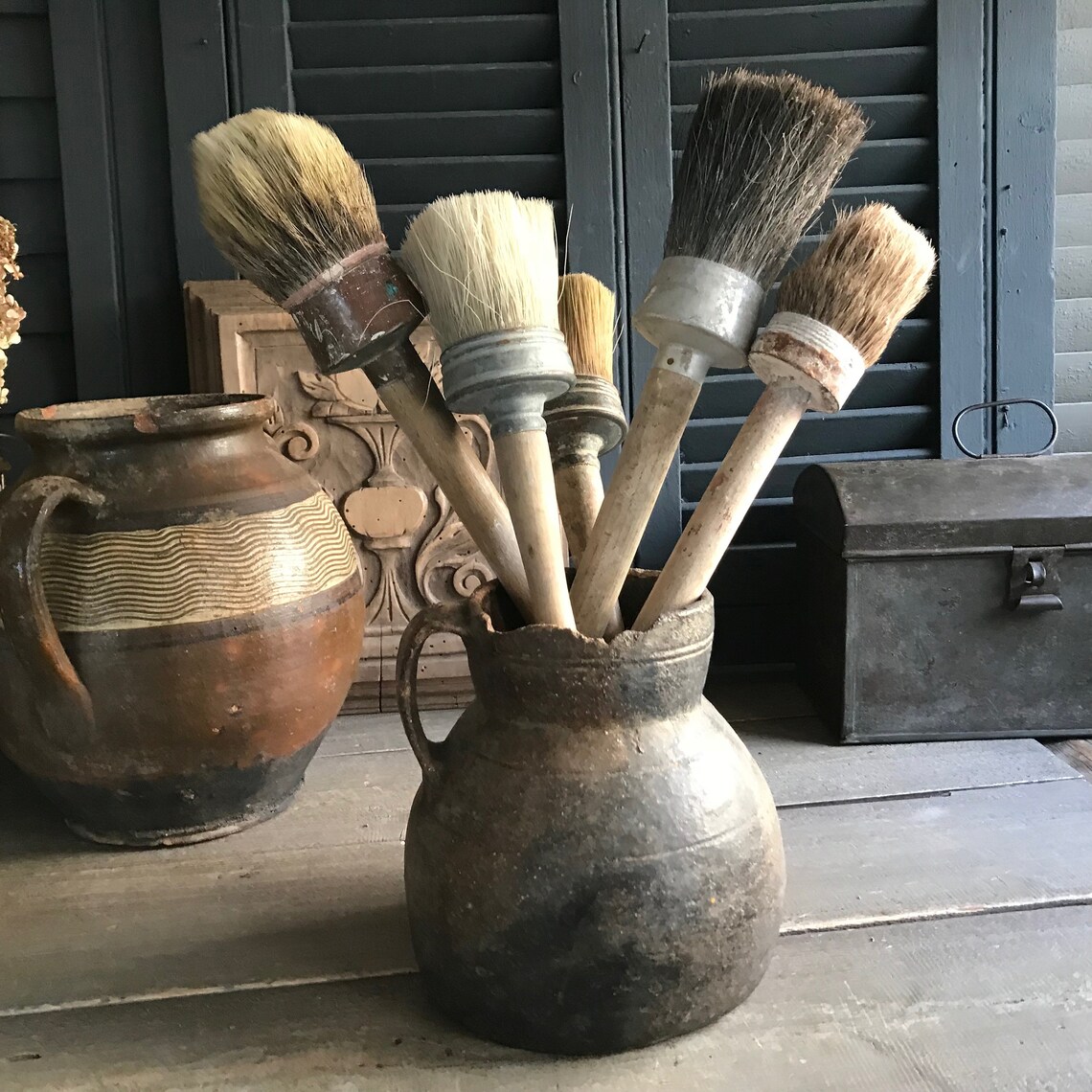 1 French Wood Paint Brush Industrial Decor Round Brush Wood Etsy