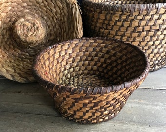 1 cesta de pan rústica francesa, pequeña cesta para servir centeno enrollado, tejida a mano, granja francesa, mesa de granja