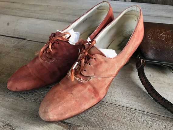 Edwardian Victorian Oxford Shoes, Antique Fabric L