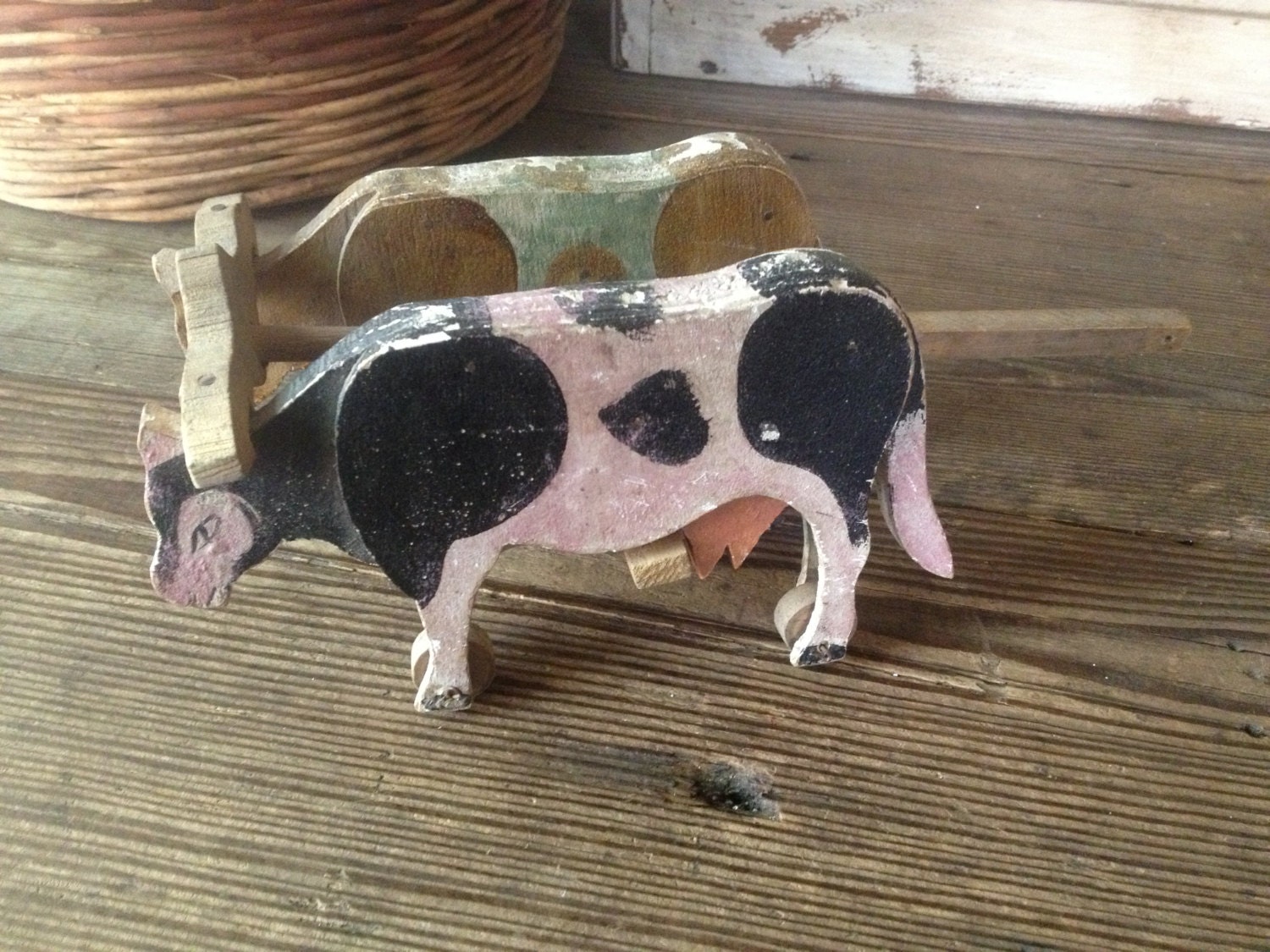 French Folk Art Wood Cows Hand Painted Antique Wooden Pull Toy - Etsy