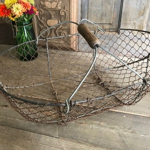 French Wire Harvest Basket, Garden Trug, Carrier, Oysters, Rustic French Farmhouse, Homesteading image 1