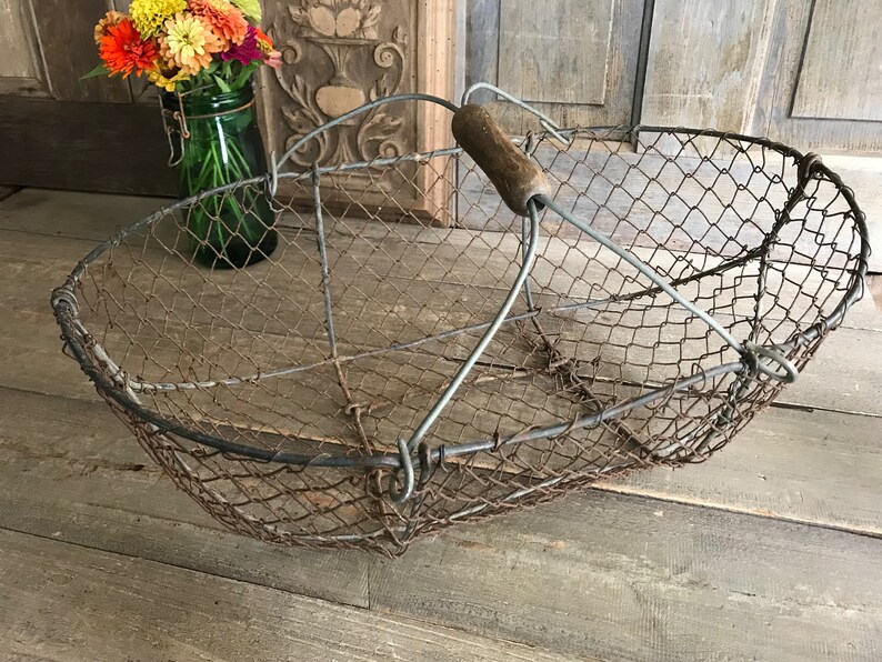 French Wire Harvest Basket, Garden Trug, Carrier, Oysters, Rustic French Farmhouse, Homesteading image 1