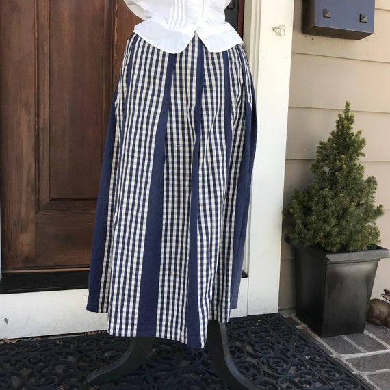 French Peasant Petticoat Skirt, Indigo Gingham Co… - image 4