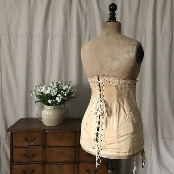 Edwardian Corset, Antique Cotton Lace Corset, Ear… - image 1