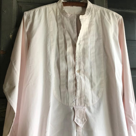 French Mens Pink Dress Shirt, Edwardian Formal Wear, Stud Collar, Collarless, Period Clothing