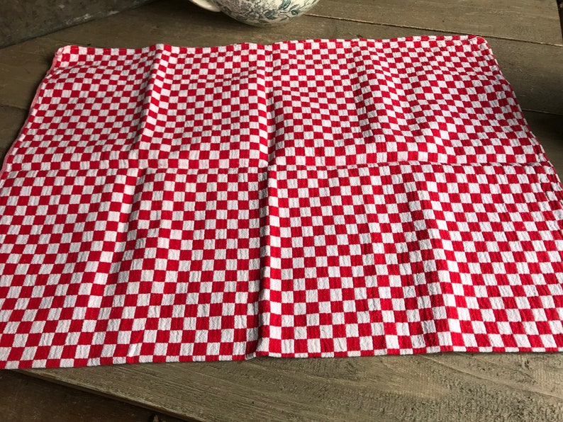 French Bistro Café Table Set, Red Check, Gingham, French Farmhouse Historical Textiles, Table Runner, Napkins, Set of 3 image 8