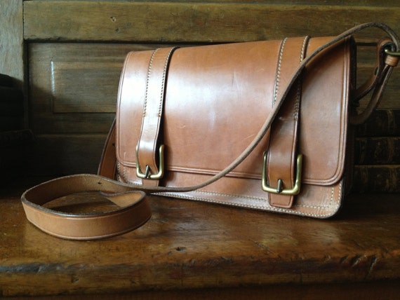 Belted Brown Leather Purse, Handbag Mini Briefcas… - image 1