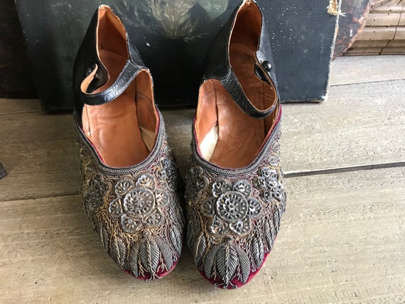 Antique French Dress Shoes, Edwardian, Wedding, Heels, Embroidery, Beaded, Period Clothing, Handmade