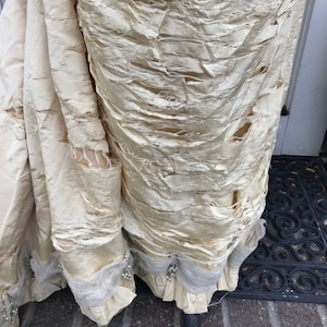 19th C Beaded Silk Wedding Dress, Oyster Cream, ca 1892, For Restoration, LM image 7