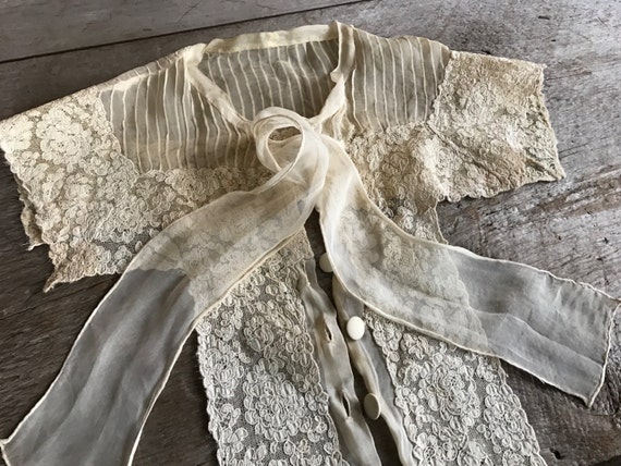 Antique French Floral Lace Blouse Front Panel, Dre