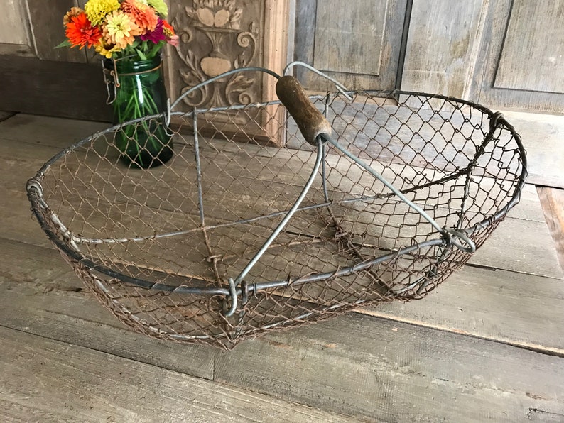 French Wire Harvest Basket, Garden Trug, Carrier, Oysters, Rustic French Farmhouse, Homesteading image 8