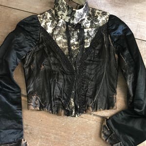 Antique Black Jacket, Victorian Steampunk, 1800s Silk and Lace Bodice image 1