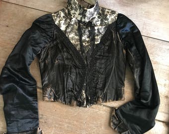 Antique Black Jacket, Victorian Steampunk, 1800s Silk and Lace Bodice