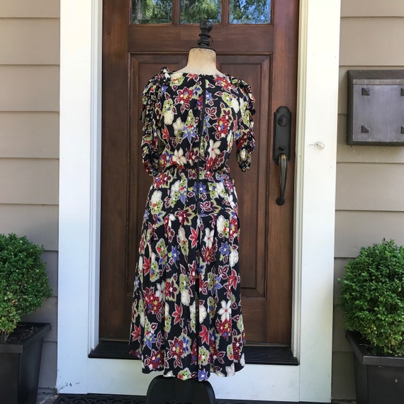 1940s Floral Day Dress, Black Floral Print, Lee K… - image 2