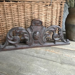 French Wood Pediment, Architectural Wood Mount, Handcarved, Coat of Arms, Scroll Design, Wall, Furniture Mount