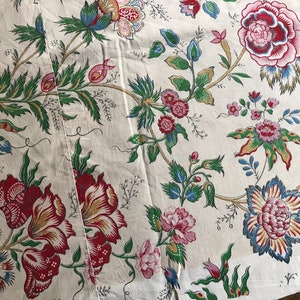 French Cotton Indienne Floral Fabric by Marignan, Drapery, Historical Sewing Textiles, Period Projects image 4