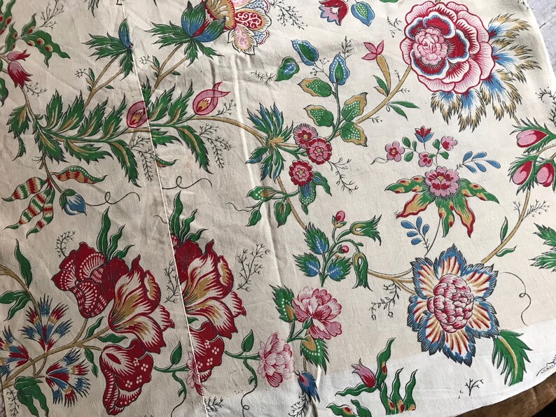 French Cotton Indienne Floral Fabric by Marignan, Drapery, Historical Sewing Textiles, Period Projects image 4