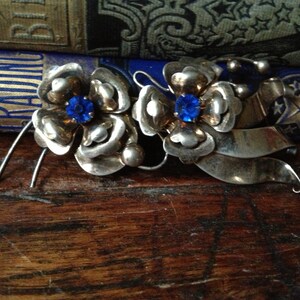 1930s Silver Plate Brooch Pin Cobalt Blue Stones Jewelry Hallmarked image 3