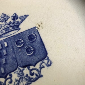 French Faïence Plate, Indigo Floral Ironstone, Rouen, Coat of Arms French Chateau, Farmhouse, Farm Table image 3