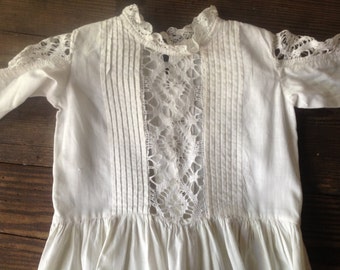 Edwardian Christening Gown Fine Cotton Crochet Lace Handmade Antique