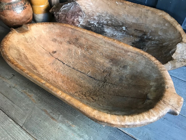 Antique Handcarved Wood Bowl, Primitive, Repair, Trencher, Cheese Trough, Dough Proofing Bowl, Rustic Farm Table, European Farmhouse Decor image 3