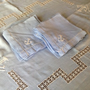 French Linen Tablecloth Napkin Set Blue Indigo, Set of 12 Dinner Napkins Monogrammed image 3