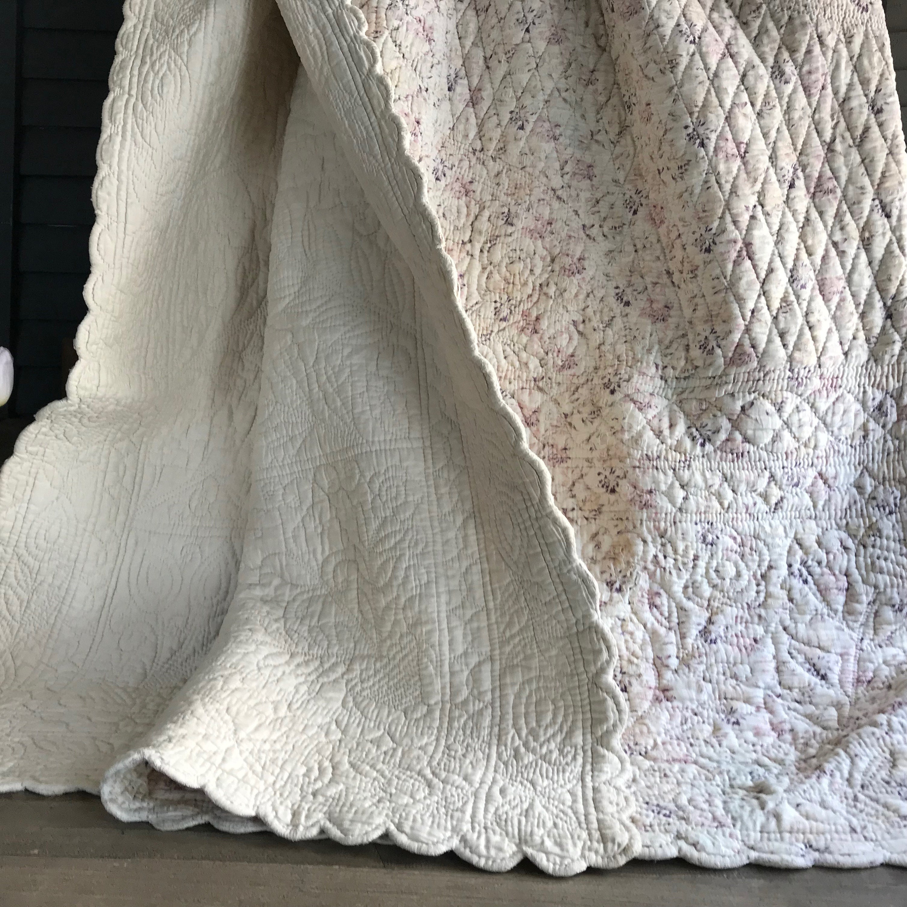 アンティーク フレンチキルト ハンドステッチ手縫いホワイトブティ