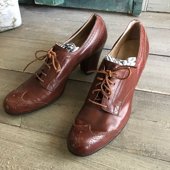 Leather Oxford Shoes, 1940s, 50s, Size  7, 7.5 US - image 5