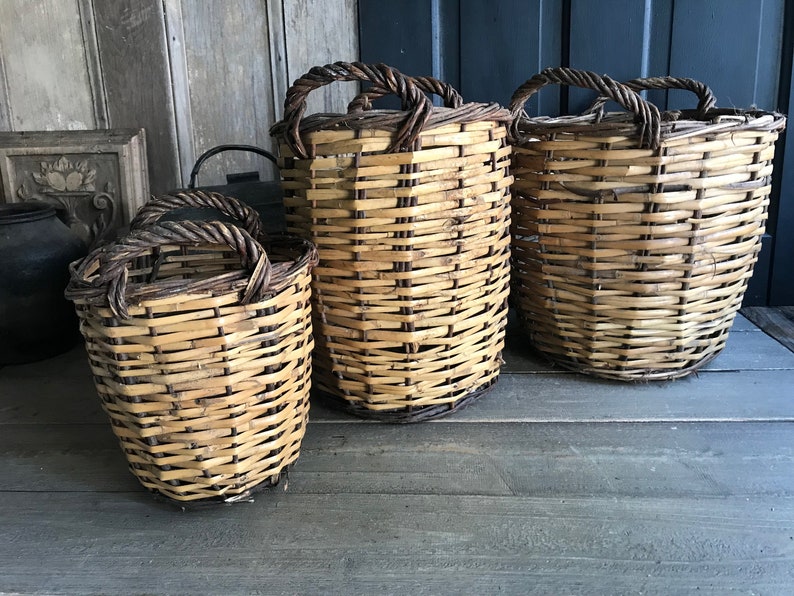 Rustic Farmhouse Basket Set, Nesting Storage Baskets, French Farmhouse, Farm Table, Farmstead, Graduating Set of 3, Damages image 4