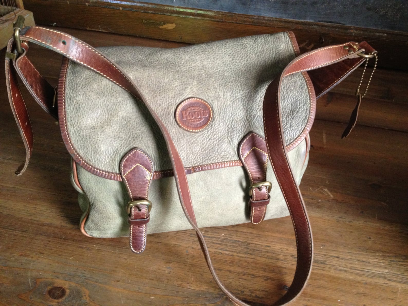 Leather Olive Green Canvas Bag Vintage Roots Canada Full Etsy